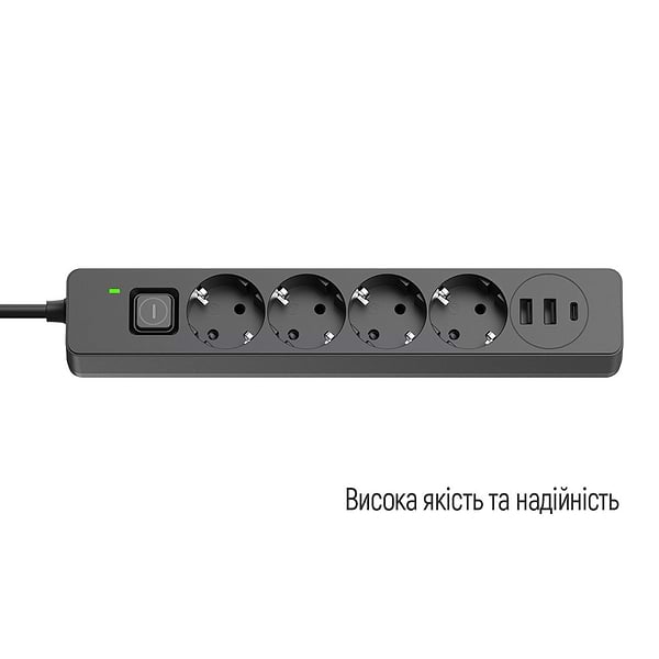 Фото - Мережевий фільтр Colorway 4 роз. 2xUSB-A + 1 Type-C Black 5m (CW-CHE435PDB)