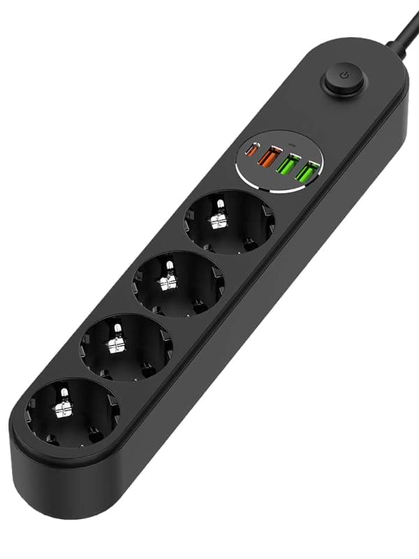 Фото - Сетевой фильтр Colorway 4 роз. Type-C PD20W + 3xUSB QC3.0 Black 2m (CW-CHE44PDB)