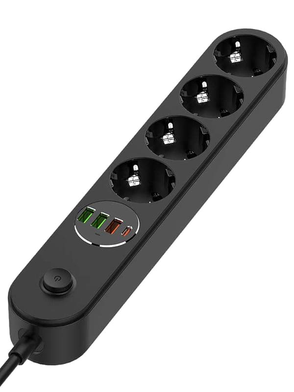 Фото - Сетевой фильтр Colorway 4 роз. Type-C PD20W + 3xUSB QC3.0 Black 2m (CW-CHE44PDB)
