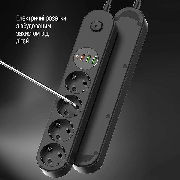 Фото - Сетевой фильтр Colorway 4 роз. Type-C PD20W + 3xUSB QC3.0 Black 2m (CW-CHE44PDB)