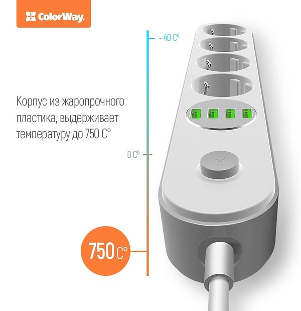 Фото - Сетевой фильтр Colorway 4 розетки/4 USB white (CW-CHE44W)