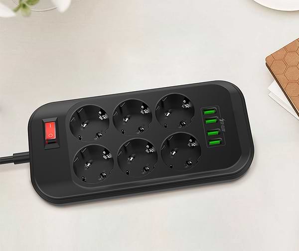 Фото - Сетевой фильтр Colorway 6 розеток 4xUSB Black 2.0m (CW-CHE64B)