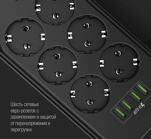 Фото - Сетевой фильтр Colorway 6 розеток 4xUSB Black 2.0m (CW-CHE64B)