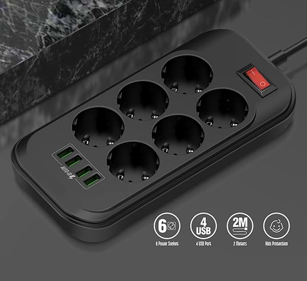 Фото - Сетевой фильтр Colorway 6 розеток 4xUSB Black 2.0m (CW-CHE64B)
