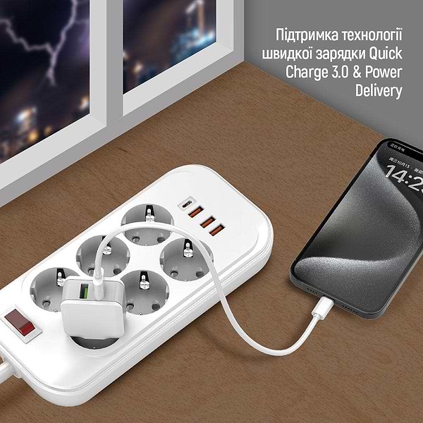 Фото - Сетевой фильтр Colorway 6 роз. Type-C PD20W + 3xUSB QC3.0 White 2m (CW-CHE64PDW)