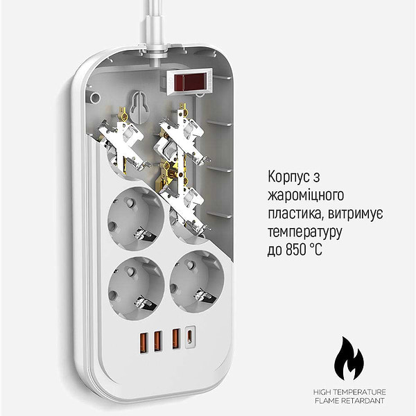 Фото - Сетевой фильтр Colorway 6 роз. Type-C PD20W + 3xUSB QC3.0 White 2m (CW-CHE64PDW)