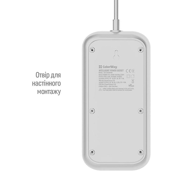Фото - Сетевой фильтр Colorway 6 роз. Type-C PD20W + 3xUSB QC3.0 White 2m (CW-CHE64PDW)