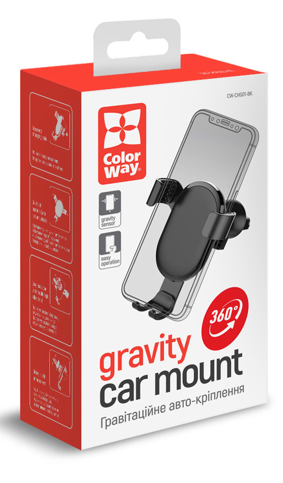 Фото - Автотримач Colorway Metallic Gravity Holder Black (CW-CHG01-BK)