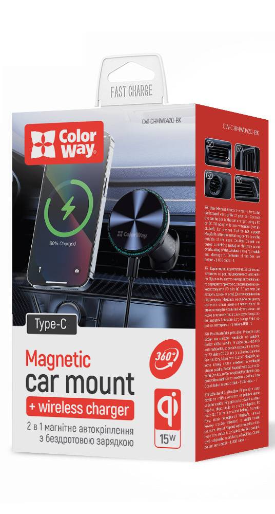 Фото - Уцінка - Автотримач з бездротовою зарядкою Colorway MagSafe 360° Air Vent 15W Black (CW-CHMW042Q-BK)