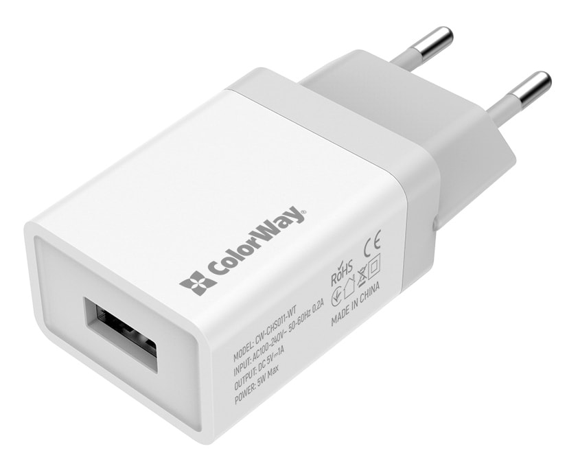 Сетевое зарядное устройство Colorway 1xUSB 1A White (CW-CHS011-WT)