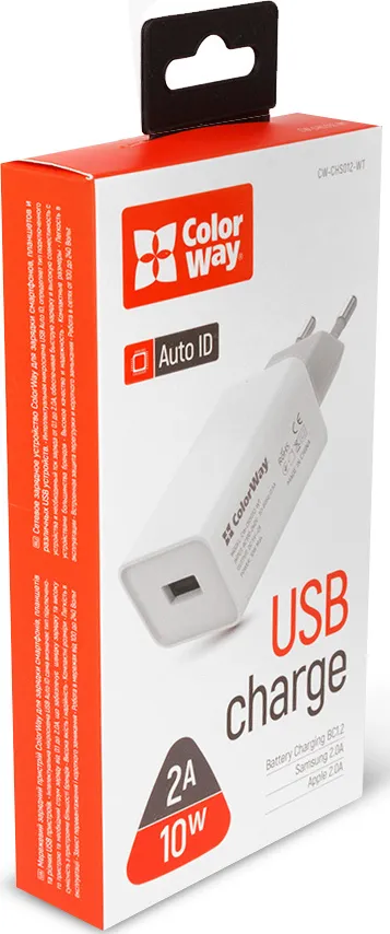 Фото - Мережевий зарядний пристрій Colorway 1USB Auto ID 2A (10W) (CW-CHS012-WT)