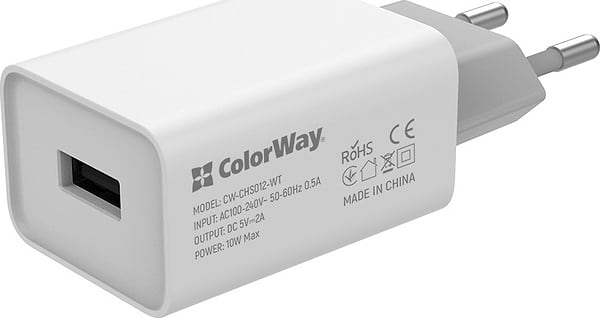 Фото - Мережевий зарядний пристрій Colorway 1USB Auto ID 2A (10W) (CW-CHS012-WT)