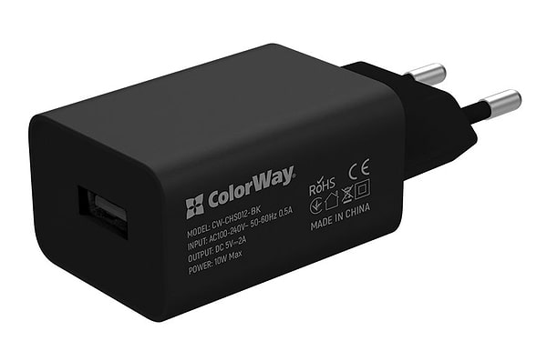 Фото - Мережевий зарядний пристрій Colorway 1USB AUTO ID 2A 10W Black+ cable Type C (CW-CHS012CC-BK)