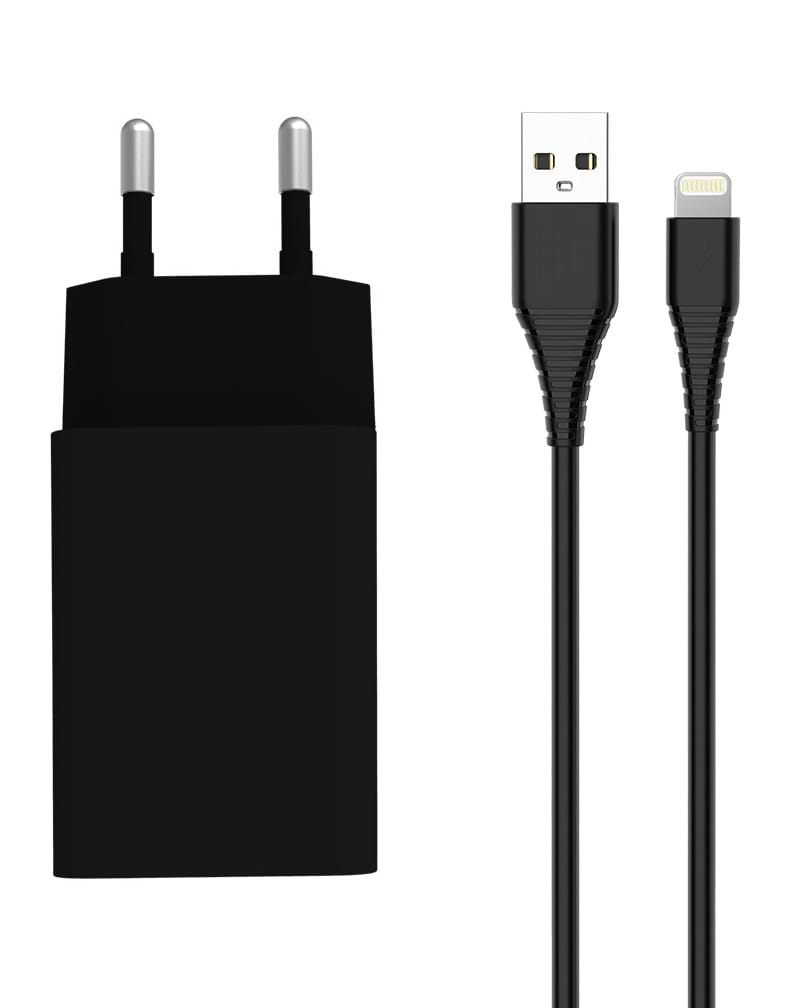 Сетевое зарядное устройство Colorway 1USB AUTO ID 2A 10W Black+ cable Lightning (CW-CHS012CL-BK)