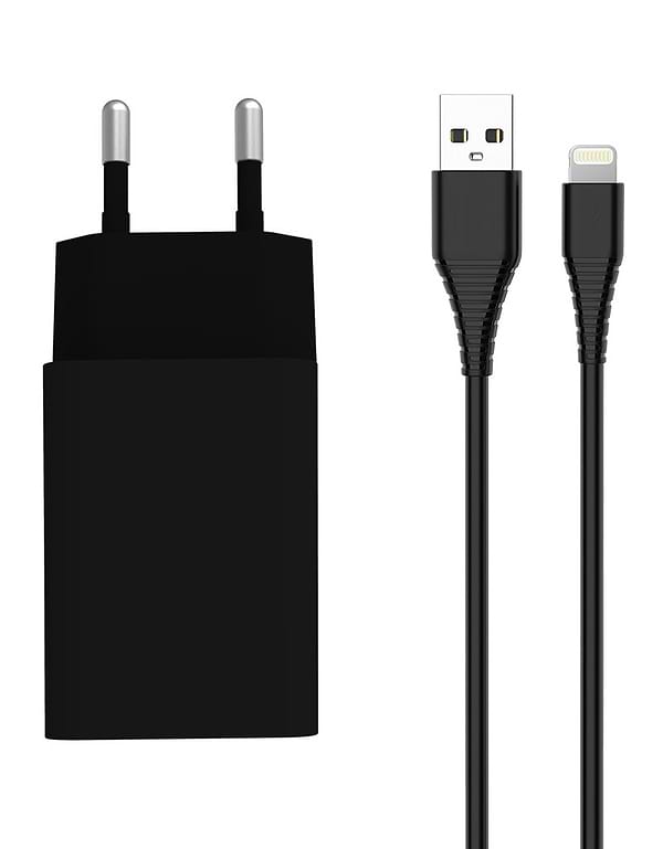 Фото - Мережевий зарядний пристрій Colorway 1USB AUTO ID 2A 10W Black+ cable Lightning (CW-CHS012CL-BK)