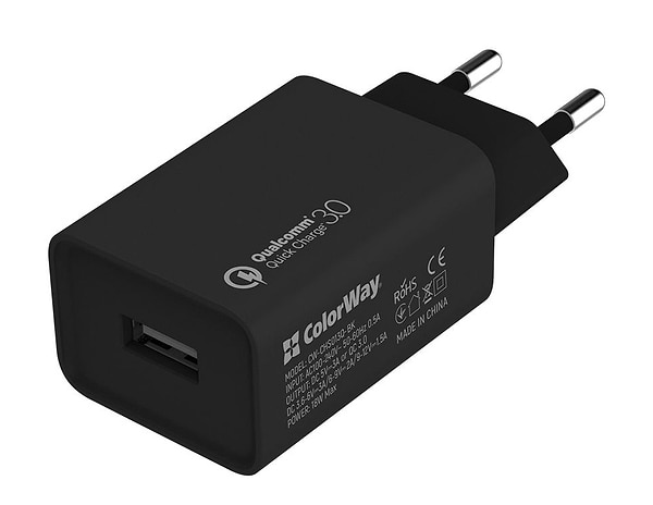 Фото - Мережевий зарядний пристрій Colorway 1USB Quick Charge 3.0 18W Black+ cable Type C (CW-CHS013QCC-BK)