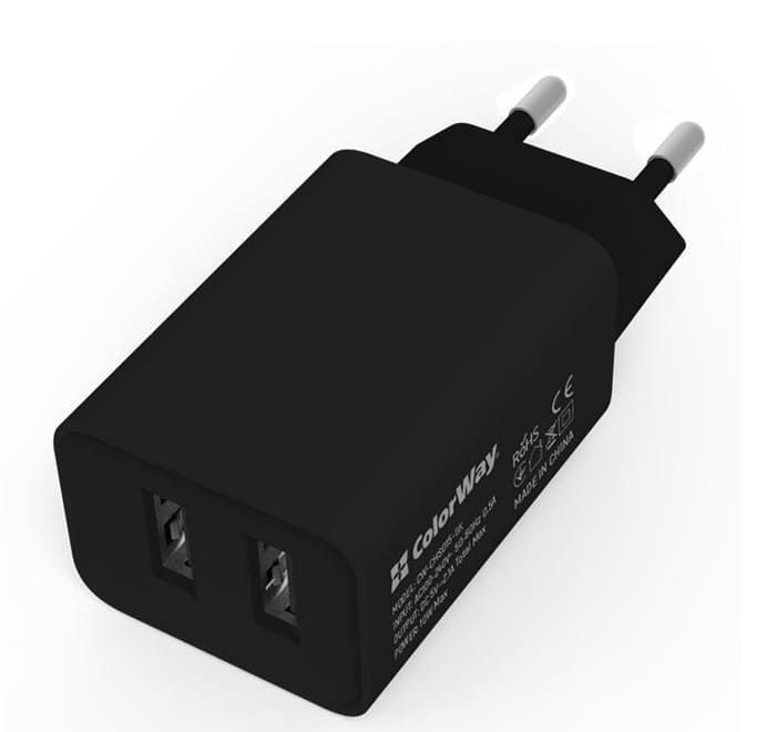Мережевий зарядний пристрій Colorway 2USB 2.1A Black (CW-CHS015-BK) - Фото 1