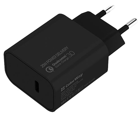 Мережевий зарядний пристрій Colorway 1USB Type-C PDx3A Black (CW-CHS026PD-BK) - Фото 1