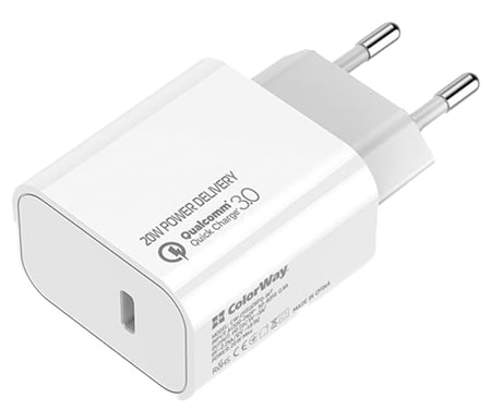 Мережевий зарядний пристрій Colorway 1USB Type-C PDx3A White (CW-CHS026PD-WT) - Фото 1