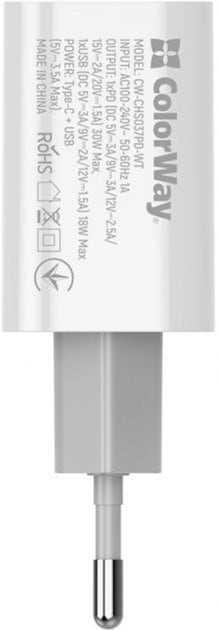 Фото - Мережевий зарядний пристрій Colorway Power Delivery Port PPS Type-C PD + USB QC3.0 White (CW-CHS037PD-WT)