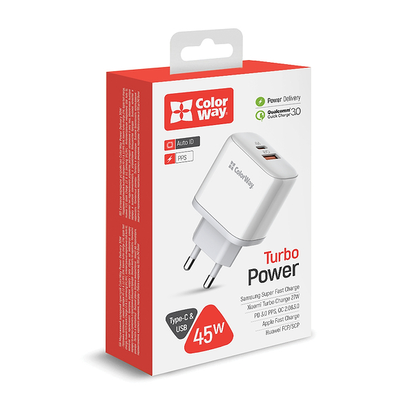 Фото - Сетевое зарядное устройство Colorway Power Delivery Port PPS USB (Type-C PD + USB QC3.0) (45W) White (CW-CHS042PD-WT)