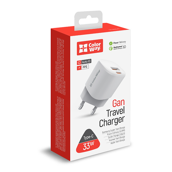 Фото - Мережевий зарядний пристрій Colorway GaN PD Port USB PPS (Type-C PD + USB QC3.0) (33W) White (CW-CHS043PD-WT)