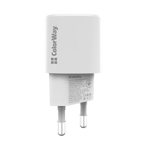 Фото - Мережевий зарядний пристрій Colorway GaN PD Port USB PPS (Type-C PD + USB QC3.0) (33W) White (CW-CHS043PD-WT)