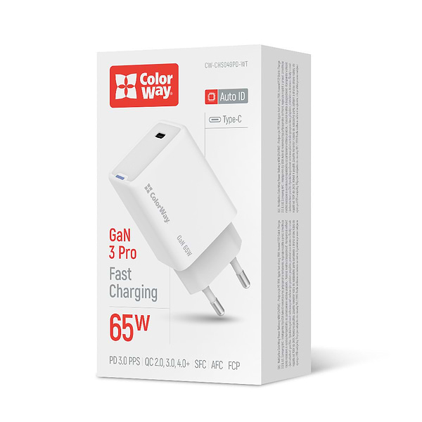 Фото - Мережевий зарядний пристрій Colorway GaN Mini 65W PD Port PPS USB-C White (CW-CHS049PD-WT)