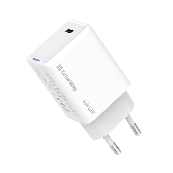 Фото - Мережевий зарядний пристрій Colorway GaN Mini 65W PD Port PPS USB-C White (CW-CHS049PD-WT)