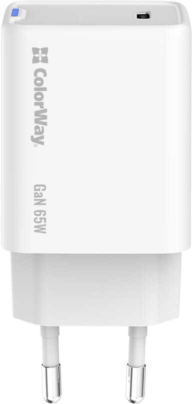 Мережевий зарядний пристрій Colorway GaN Mini 65W PD Port PPS USB-C White (CW-CHS049PD-WT) - Фото 1