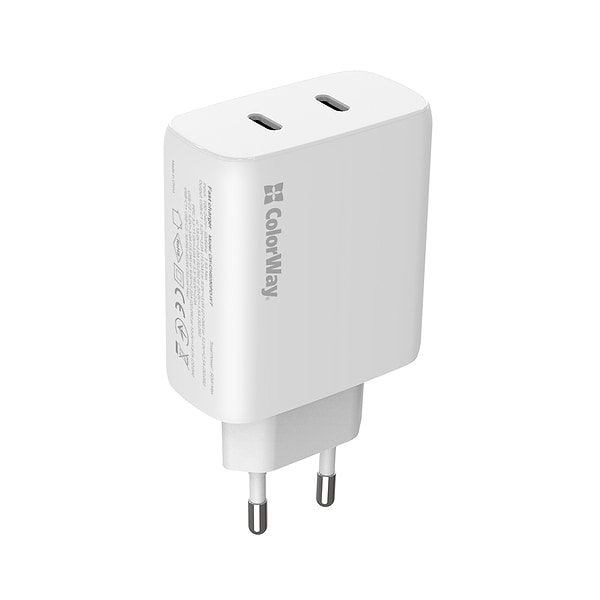 Фото - Уценка - Сетевое зарядное устройство Colorway GaN Mini 50W PD Port PPS USB (Type-C PD 30W + Type-C PD 20W) White (CW-CHS050PD-WT)