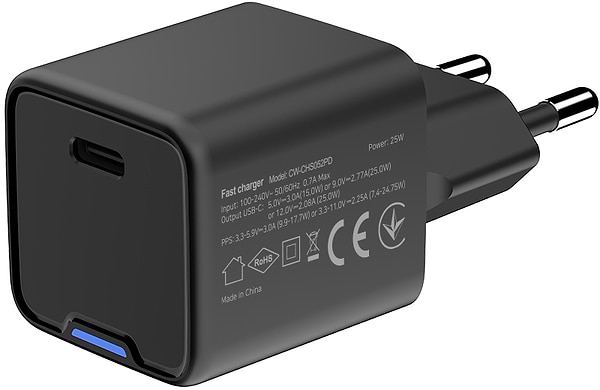 Фото - Уцінка - Мережевий зарядний пристрій Colorway GaN Mini 25W PD Port PPS USB-C Black (CW-CHS052PD-BK)