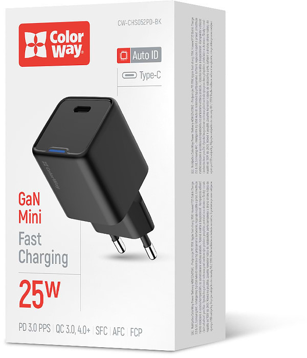 Фото - Уцінка - Мережевий зарядний пристрій Colorway GaN Mini 25W PD Port PPS USB-C Black (CW-CHS052PD-BK)