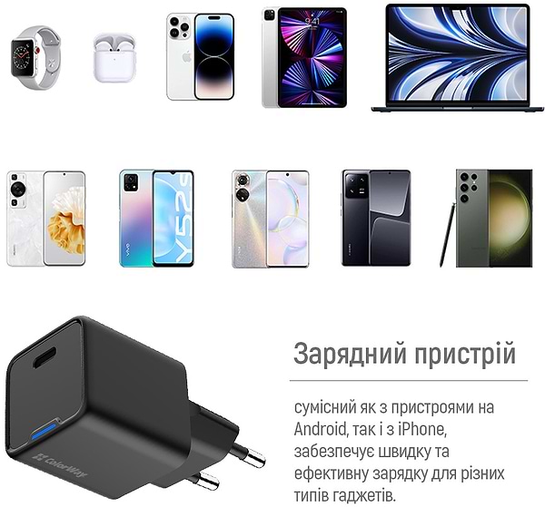 Фото - Уцінка - Мережевий зарядний пристрій Colorway GaN Mini 25W PD Port PPS USB-C Black (CW-CHS052PD-BK)