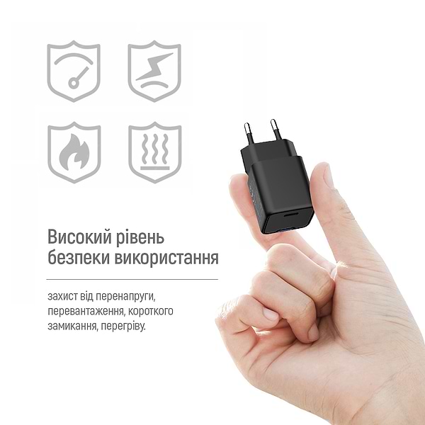 Фото - Уцінка - Мережевий зарядний пристрій Colorway GaN Mini 25W PD Port PPS USB-C Black (CW-CHS052PD-BK)