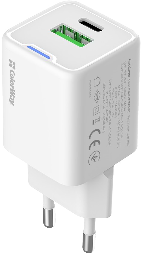 Фото - Мережевий зарядний пристрій Colorway GaN Mini 30W PD Port PPS USB White (CW-CHS053PD-WT)
