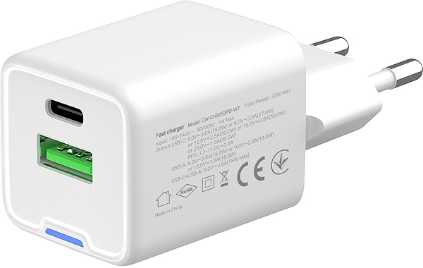 Фото - Мережевий зарядний пристрій Colorway GaN Mini 30W PD Port PPS USB White (CW-CHS053PD-WT)
