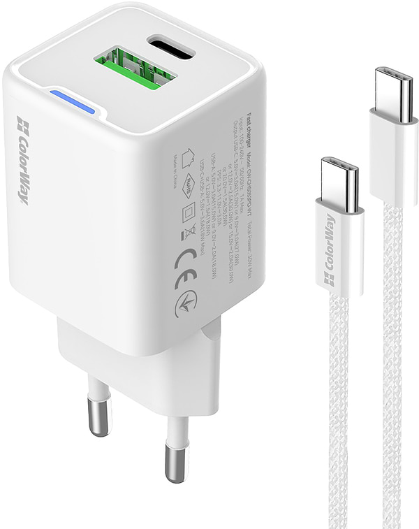 Фото - Мережевий зарядний пристрій Colorway GaN Mini 30W PD Port PPS USB cable Type-C (CW-CHS053PDC-WT)