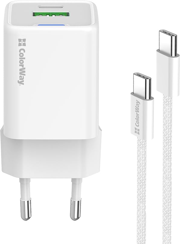 Фото - Мережевий зарядний пристрій Colorway GaN Mini 30W PD Port PPS USB cable Type-C (CW-CHS053PDC-WT)