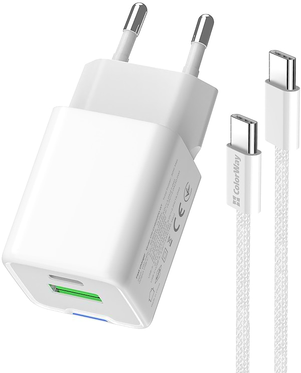 Фото - Мережевий зарядний пристрій Colorway GaN Mini 30W PD Port PPS USB cable Type-C (CW-CHS053PDC-WT)