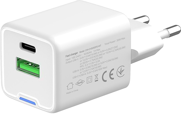 Фото - Мережевий зарядний пристрій Colorway GaN Mini 35W PD Port PPS USB White (CW-CHS055PD-WT)