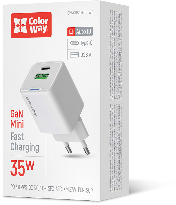 Фото - Мережевий зарядний пристрій Colorway GaN Mini 35W PD Port PPS USB White (CW-CHS055PD-WT)
