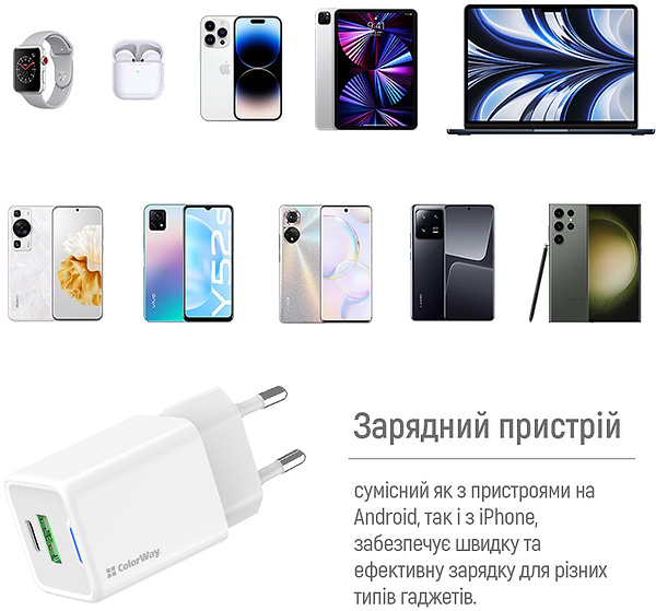 Фото - Мережевий зарядний пристрій Colorway GaN Mini 35W PD Port PPS USB cable Type-C (CW-CHS055PDC-WT)