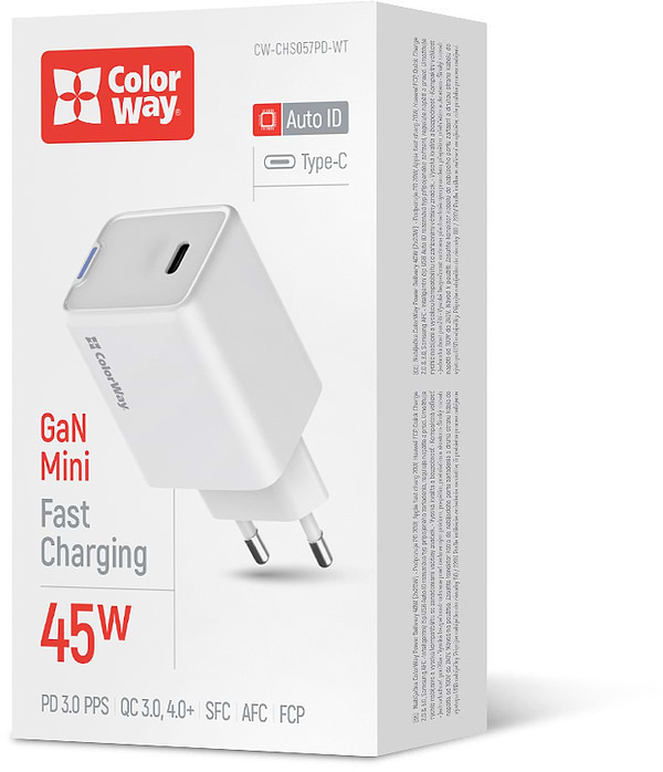Фото - Мережевий зарядний пристрій Colorway GaN Mini 45W PD Port PPS USB-C White (CW-CHS057PD-WT)
