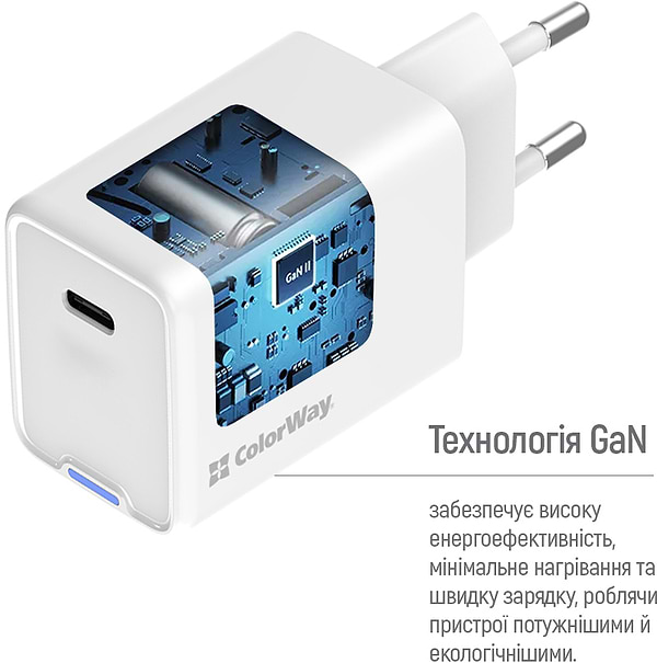 Фото - Мережевий зарядний пристрій Colorway GaN Mini 45W PD Port PPS USB-C White (CW-CHS057PD-WT)