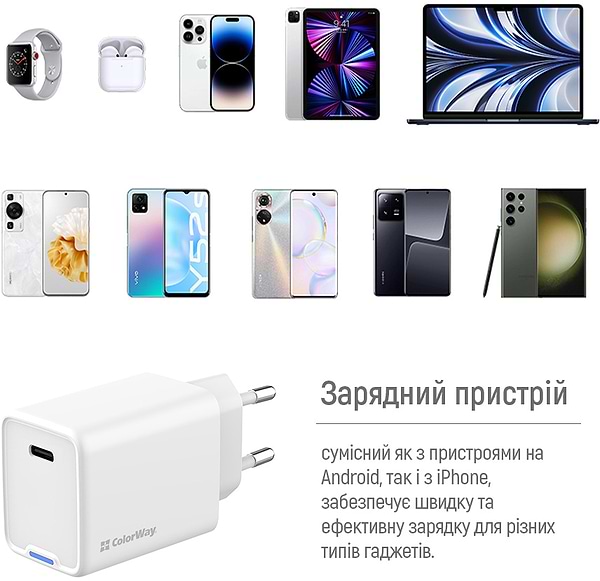 Фото - Мережевий зарядний пристрій Colorway GaN Mini 45W PD Port PPS USB-C White (CW-CHS057PD-WT)