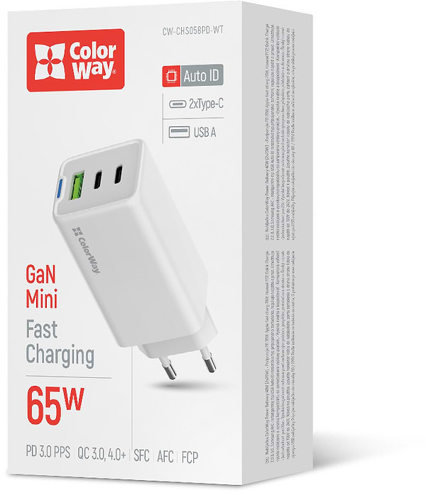 Фото - Сетевое зарядное устройство Colorway GaN Mini 65W PD Port PPS USB White (CW-CHS058PD-WT)