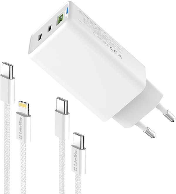 Фото - Сетевое зарядное устройство Colorway GaN Mini 65W PD Port PPS USB cable Type-C&Lightning (CW-CHS058PDCL-WT)