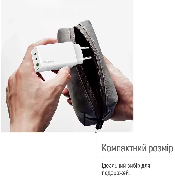 Фото - Сетевое зарядное устройство Colorway GaN Mini 65W PD Port PPS USB cable Type-C&Lightning (CW-CHS058PDCL-WT)