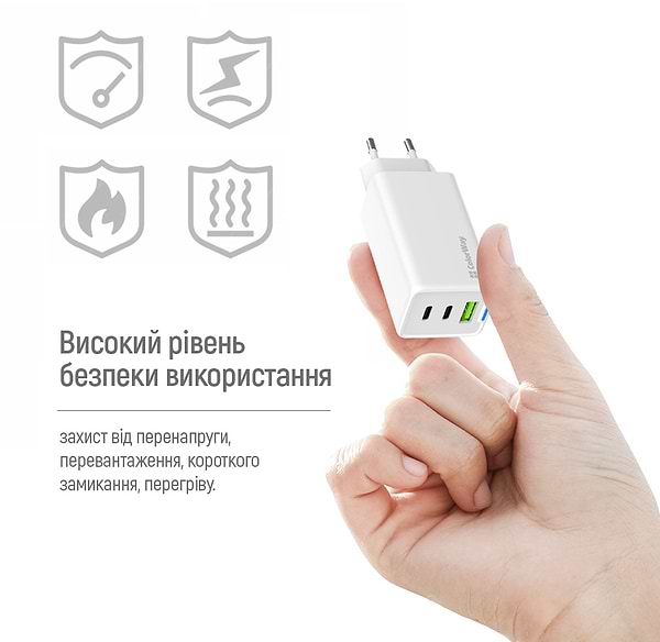 Фото - Сетевое зарядное устройство Colorway GaN Mini 65W PD Port PPS USB cable Type-C&Lightning (CW-CHS058PDCL-WT)